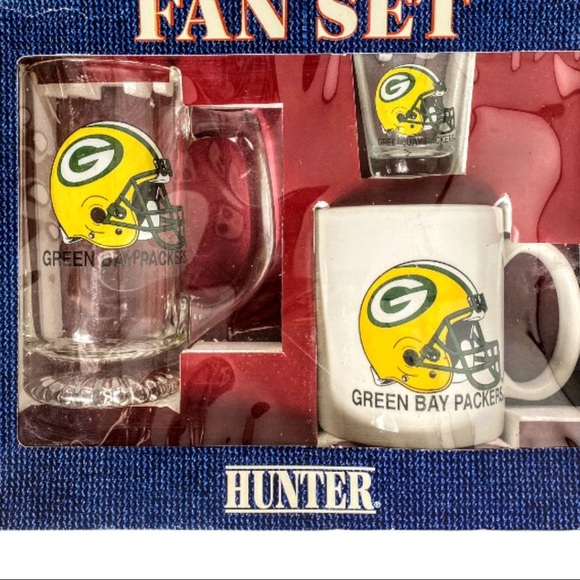 NIB Vintage Green Bay Packers Mug, & Shot Glass Fan Set By Hunter - Picture 5 of 12